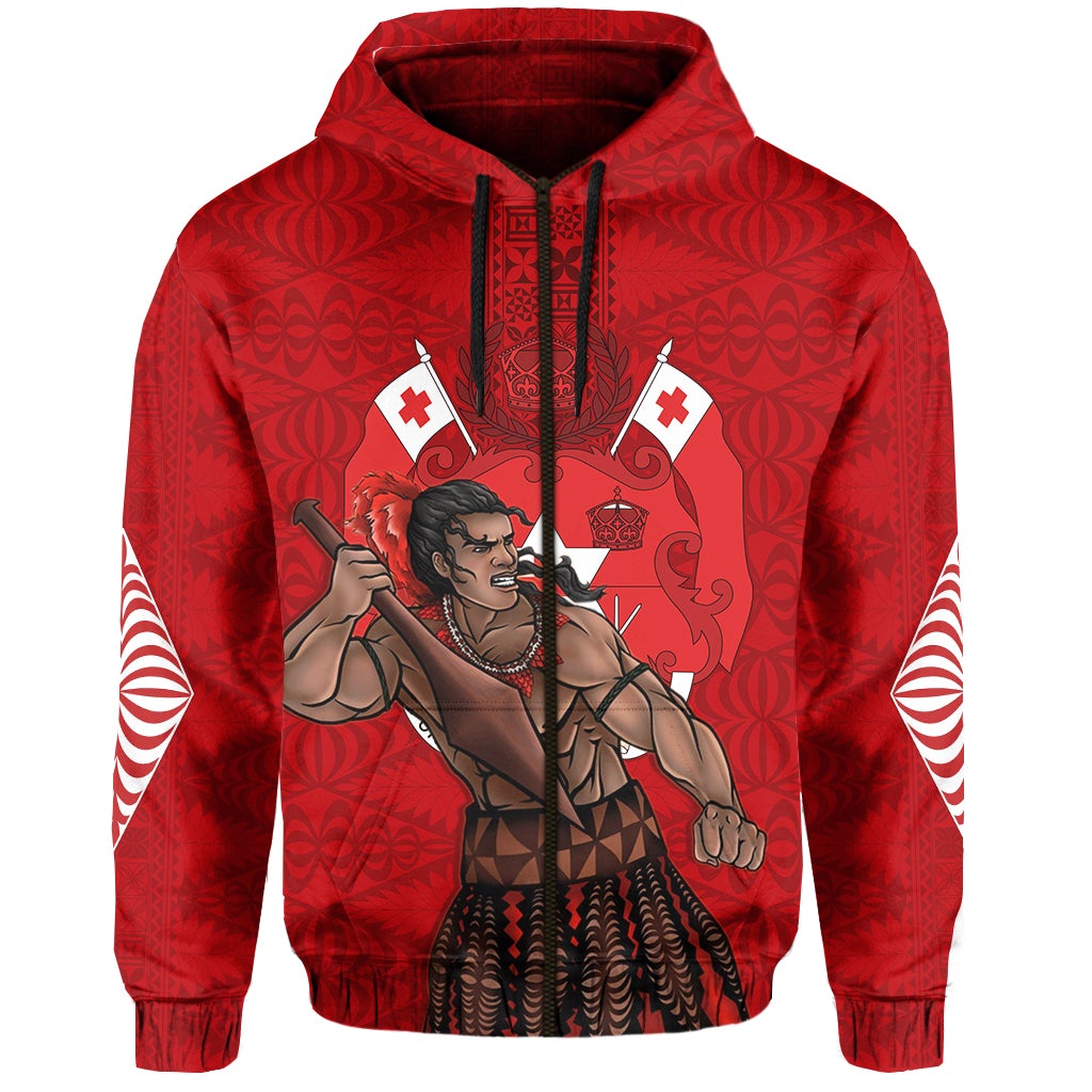 Tonga Warriors Zip Hoodie Tongan Pattern Version Red LT13