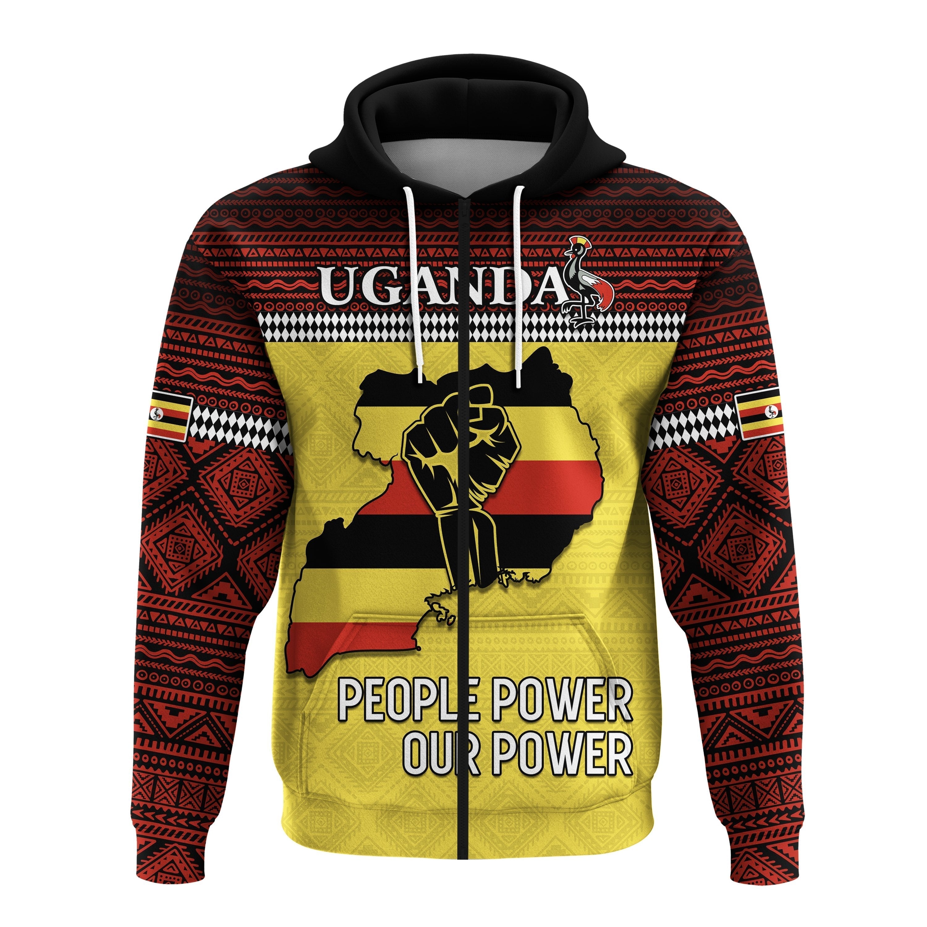 Uganda Zip Hoodie African Pattern People Power Our Power LT13