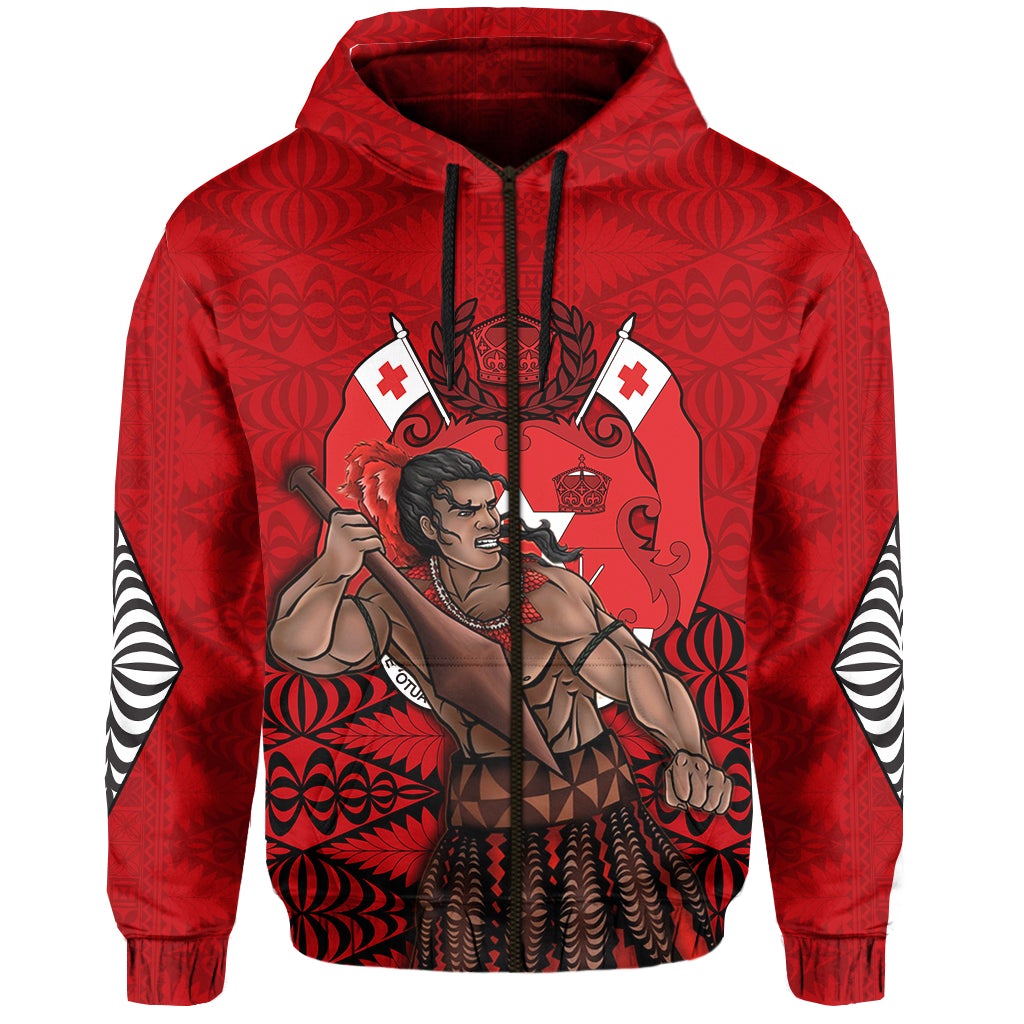 Tonga Warriors Zip Hoodie Tongan Pattern Version Black LT13