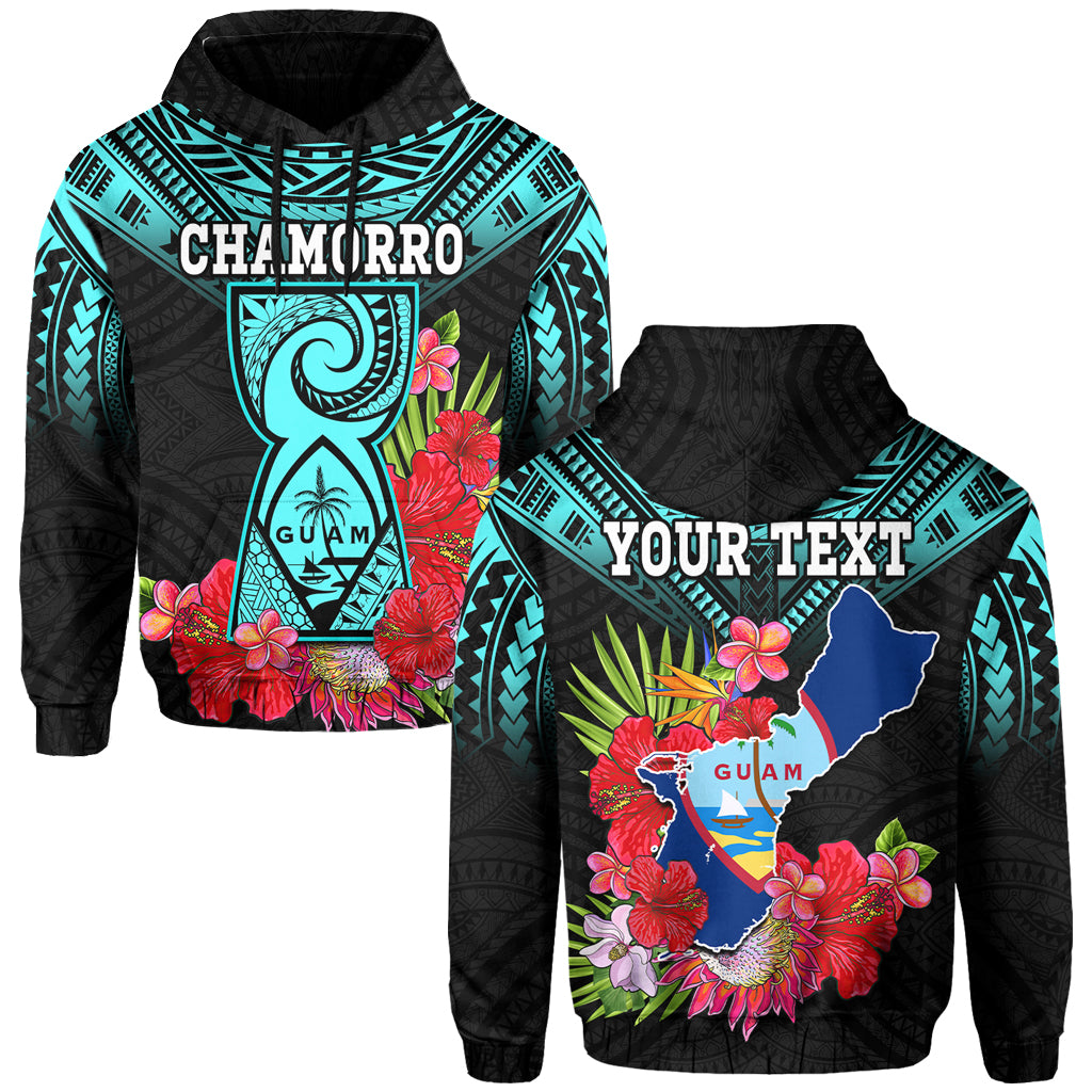 Custom Personalised Guam Chamorro Hoodie Guaman Latte Stone Tropical Flowers Turquoise Style LT14
