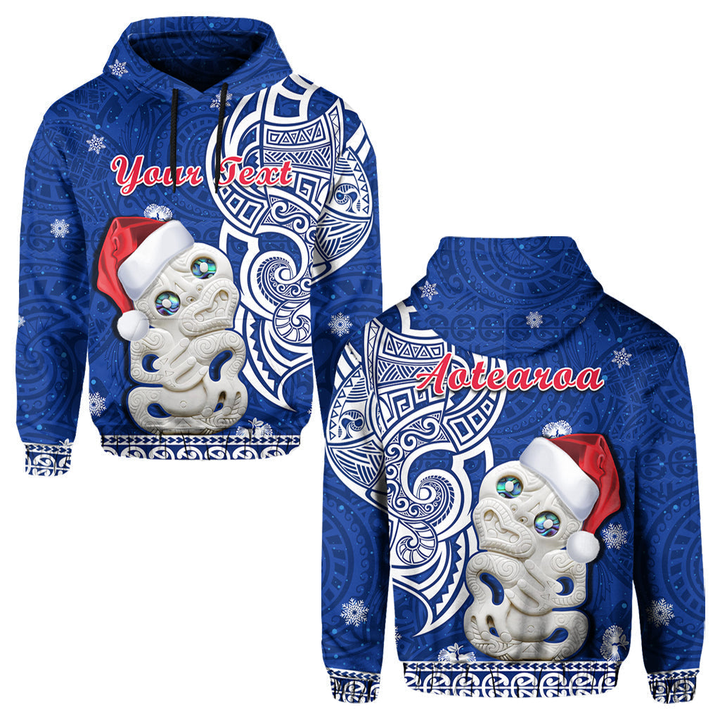 Custom Personalised New Zealand Christmas Hoodie Hei Tiki Blue Pohutukawa Meri Kirihimete LT14