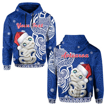Custom Personalised New Zealand Christmas Hoodie Hei Tiki Blue Pohutukawa Meri Kirihimete LT14