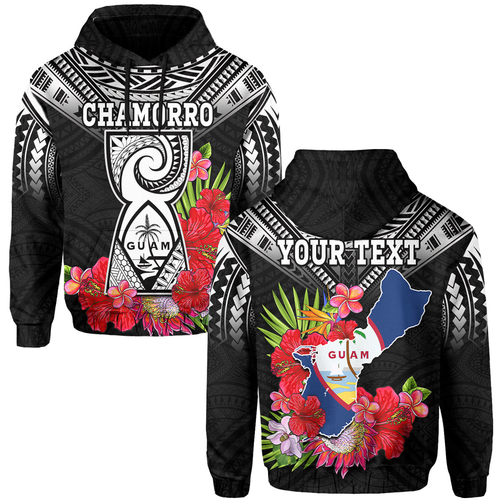 Custom Personalised Guam Chamorro Hoodie Guaman Latte Stone Tropical Flowers Black Style LT14