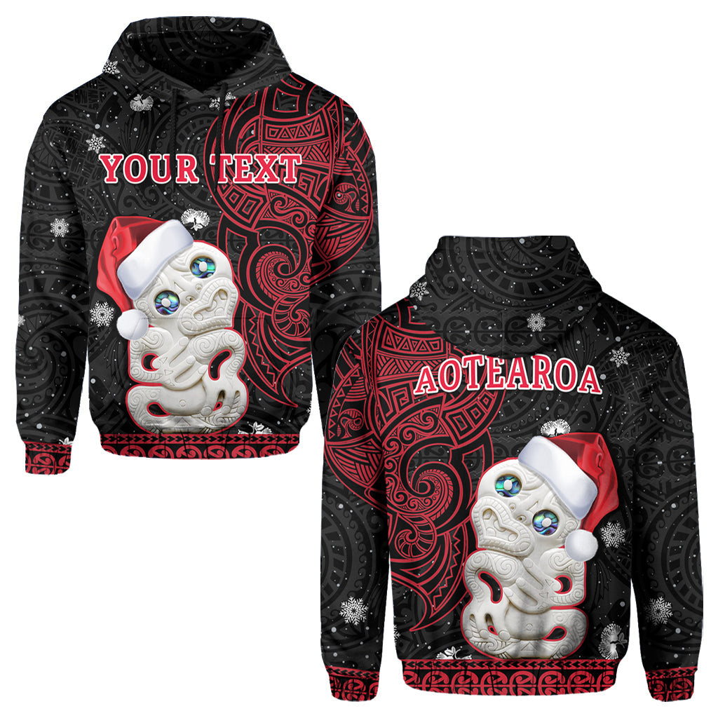 Custom Personalised New Zealand Christmas Hoodie Hei Tiki Red Pohutukawa Meri Kirihimete LT14