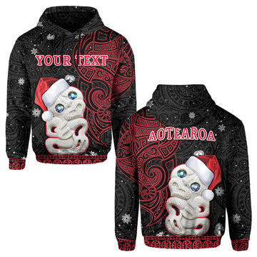 Custom Personalised New Zealand Christmas Hoodie Hei Tiki Red Pohutukawa Meri Kirihimete LT14