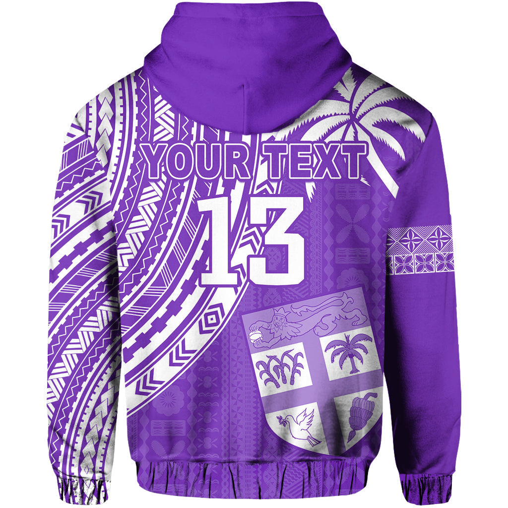 Custom Text and Number Fiji Rugby Sevens Hoodie Fijian 7s Tapa Polynesian Purple LT13