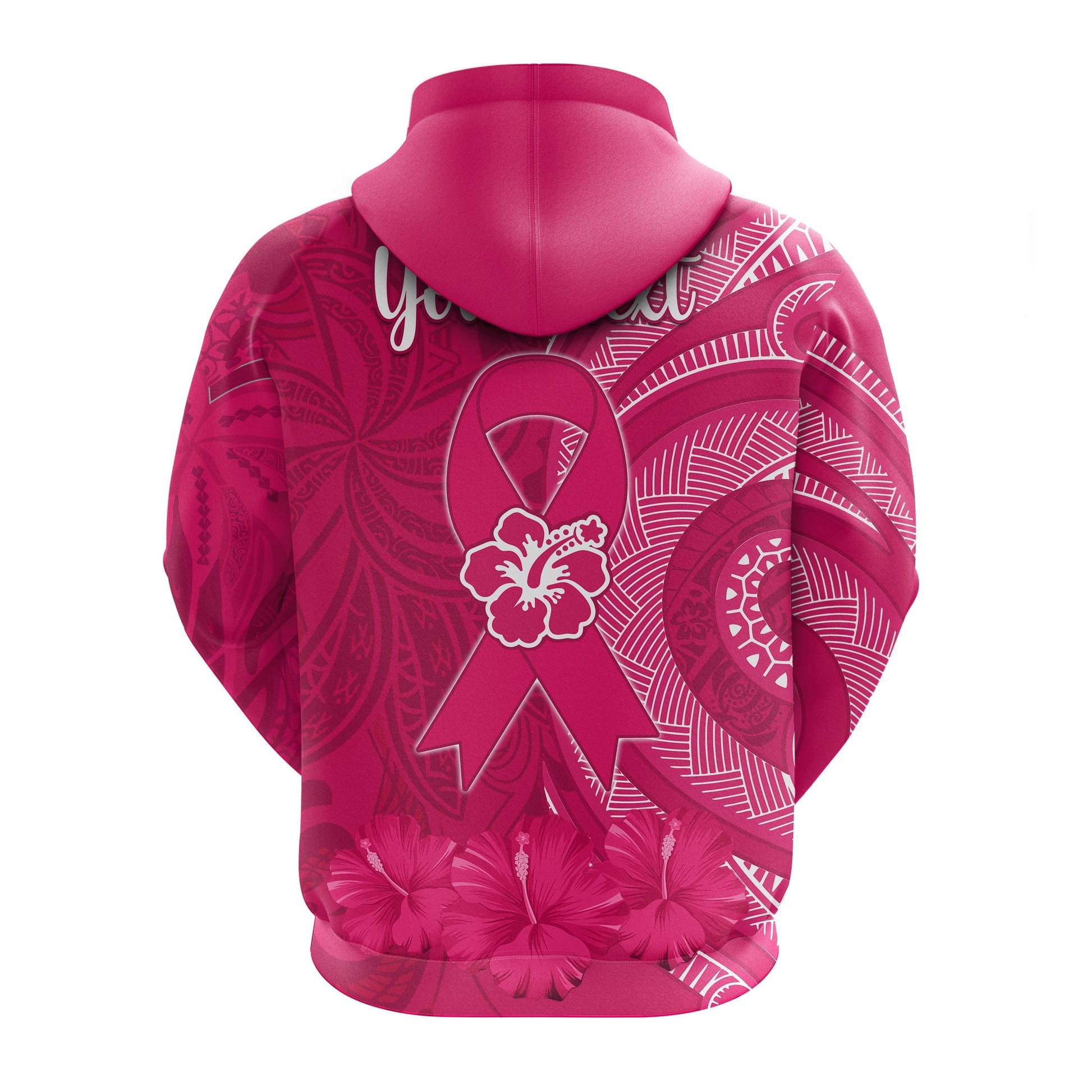 Custom Personalised Breast Cancer Awareness Hoodie Hibiscus Polynesian No One Fights Alone LT13