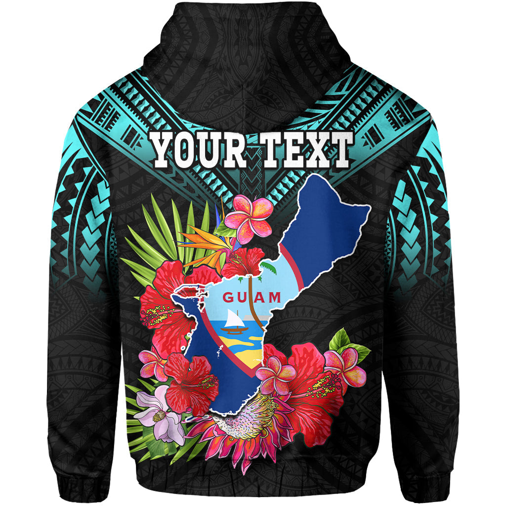 Custom Personalised Guam Chamorro Hoodie Guaman Latte Stone Tropical Flowers Turquoise Style LT14