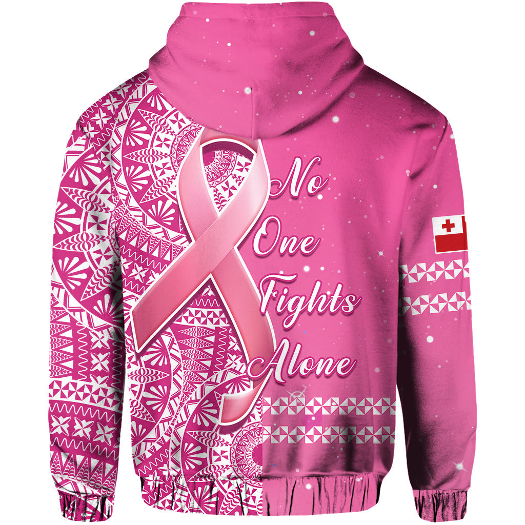 Tonga Breast Cancer Hoodie Tongan Ngatu Pattern No One Fights Alone LT14