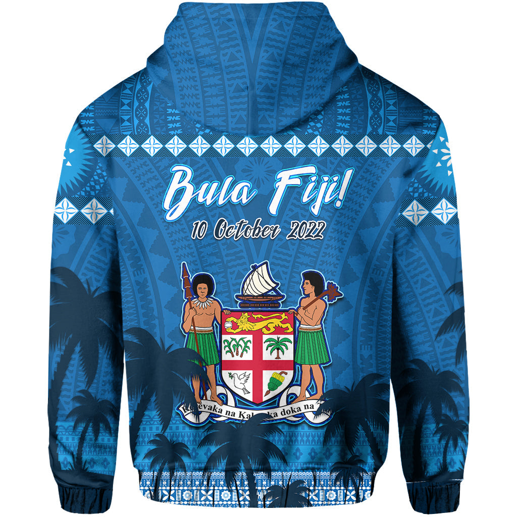Bula Fiji Day Hoodie Fijian Tapa with Palm Tree 52nd Anniversary LT13