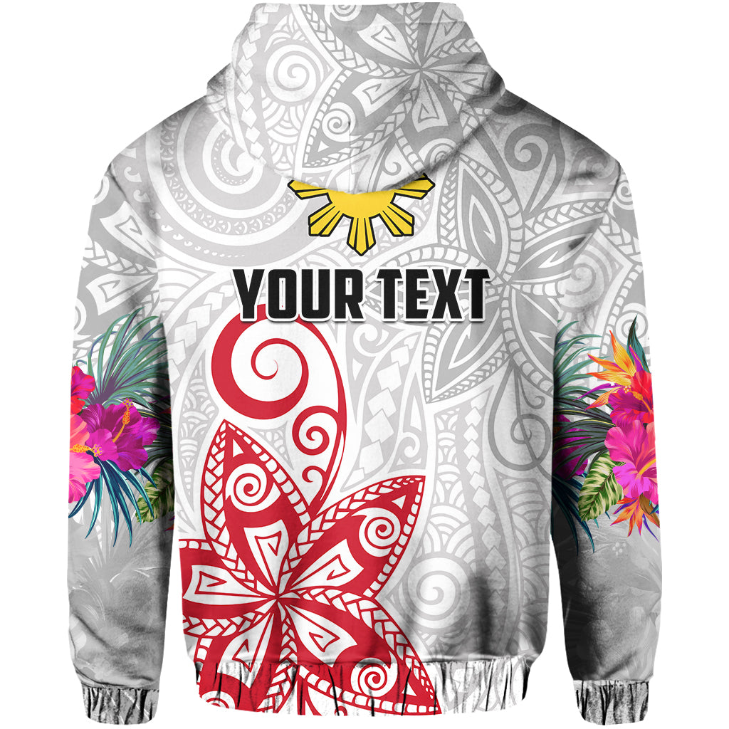 Custom Philippines Hoodie Sun Filipino Polynesian mix Flowers White Vibe LT13