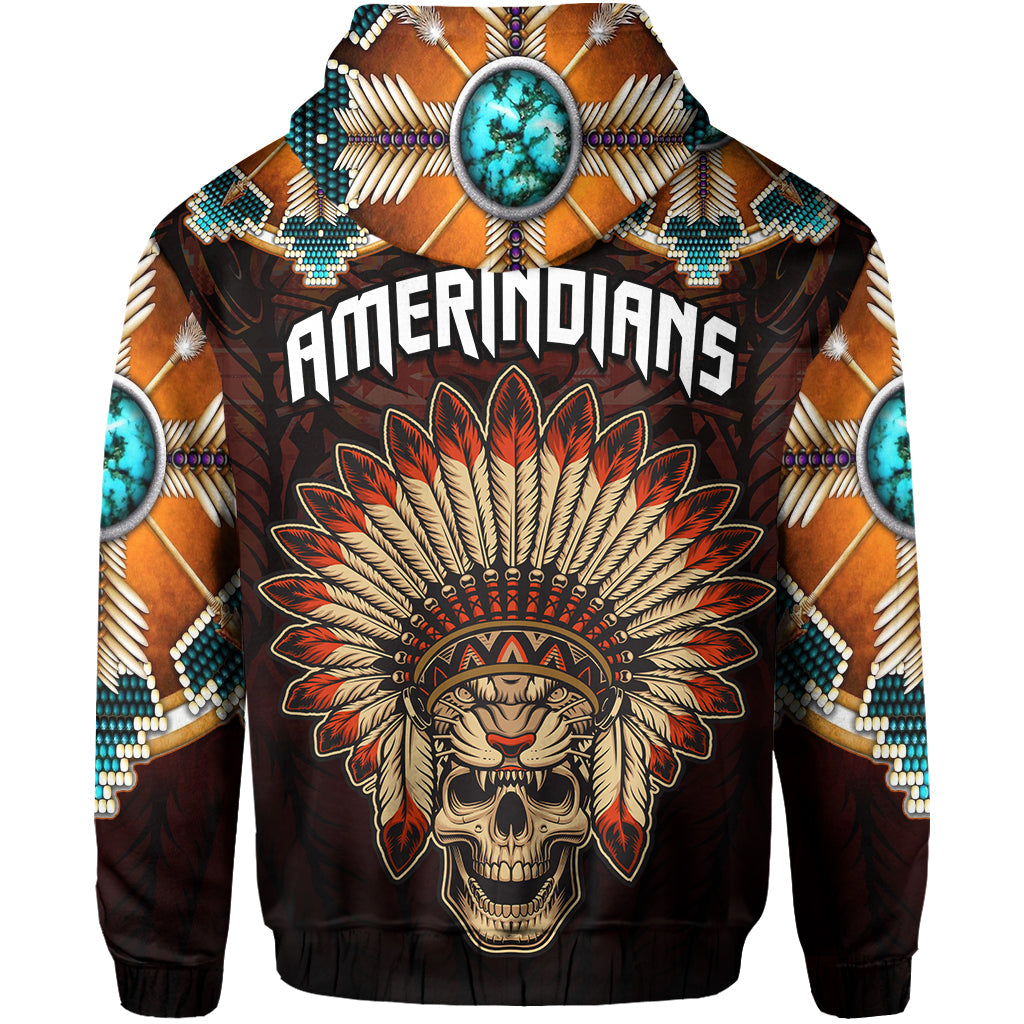 The First Americans Hoodie Indian Headdress With Skull LT13