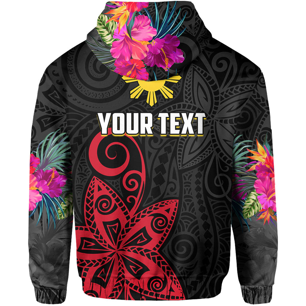 Custom Philippines Hoodie Sun Filipino Polynesian mix Flowers Black Vibe LT13