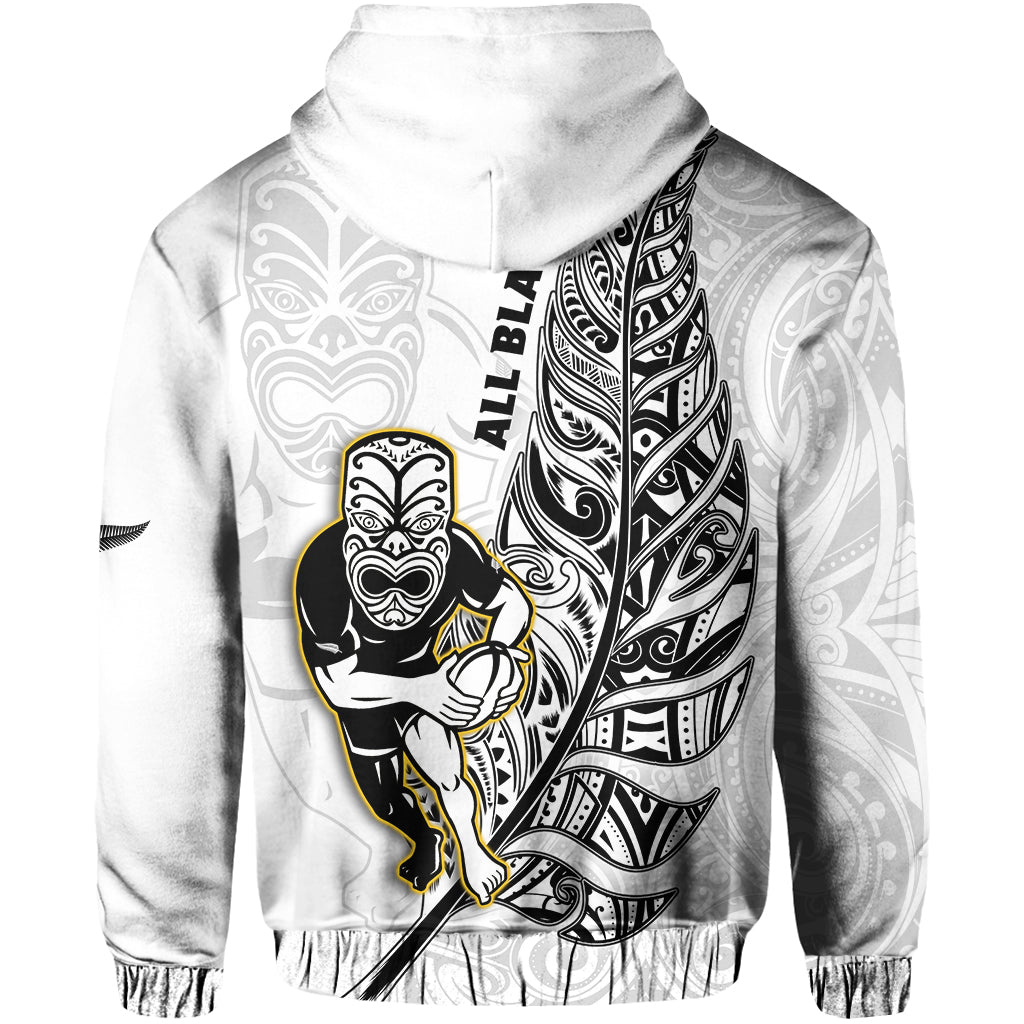 New Zealand 2022 Rugby Hoodie All Black Silver Fern Maori Pattern Version White LT14