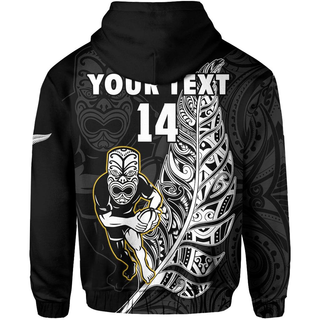 Custom Text And Number New Zealand 2022 Rugby Hoodie All Black Silver Fern Maori Pattern Version Black LT14
