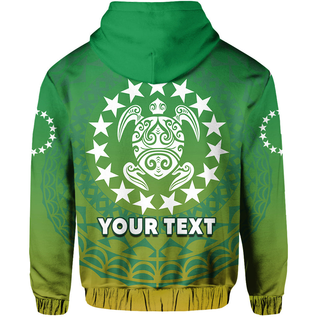 Custom Personalised Cook Islands Hoodie Circle Pattern Mix Sea Turtle Green Version LT14