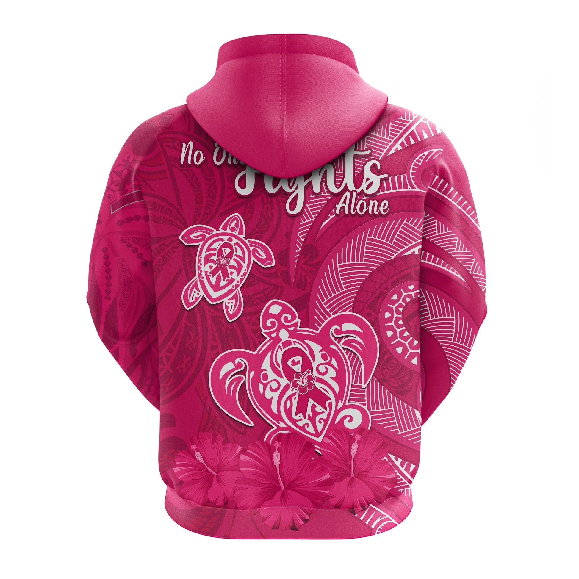 Breast Cancer Awareness Hoodie Hibiscus Polynesian No One Fights Alone LT13