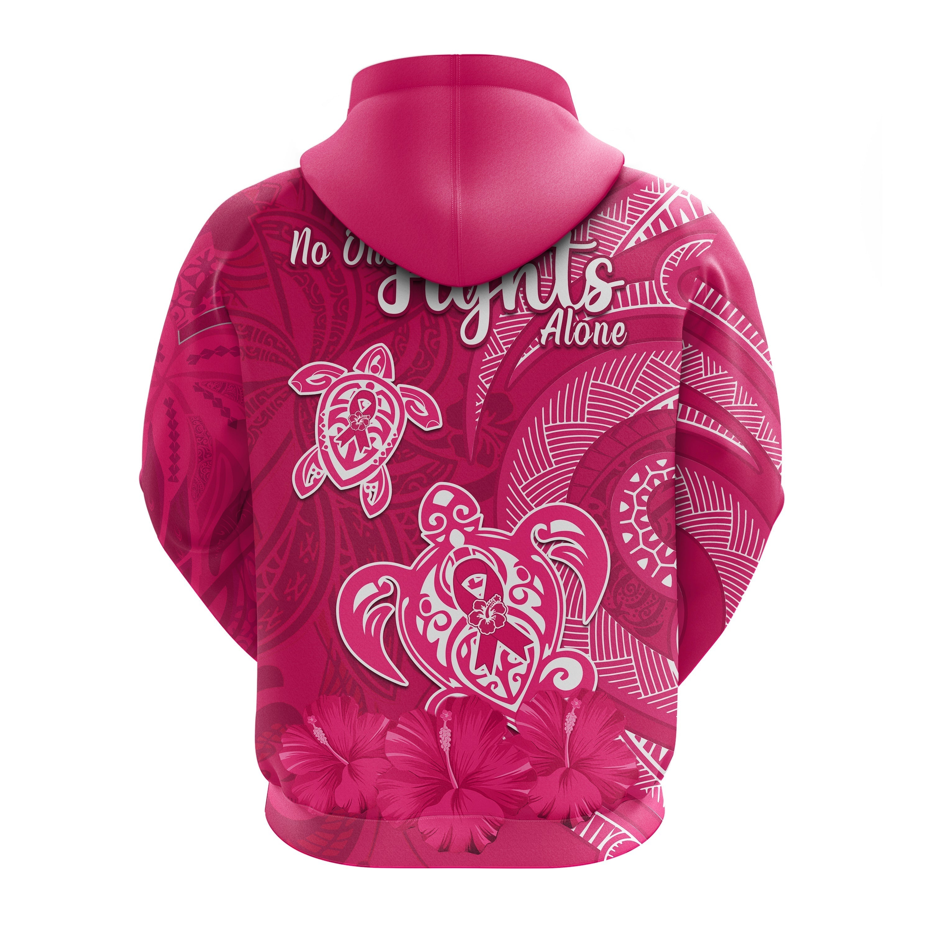 Breast Cancer Awareness Hoodie Hibiscus Polynesian No One Fights Alone LT13