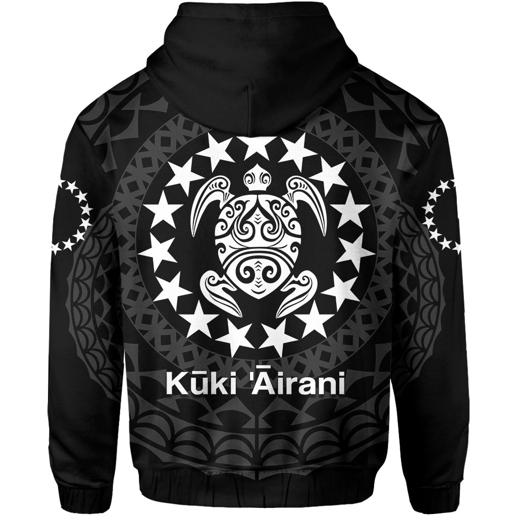 Cook Islands Hoodie Circle Pattern Mix Sea Turtle Black Version LT14
