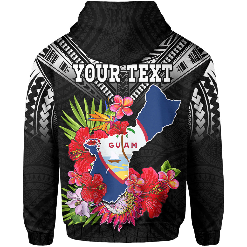 Custom Personalised Guam Chamorro Hoodie Guaman Latte Stone Tropical Flowers Black Style LT14