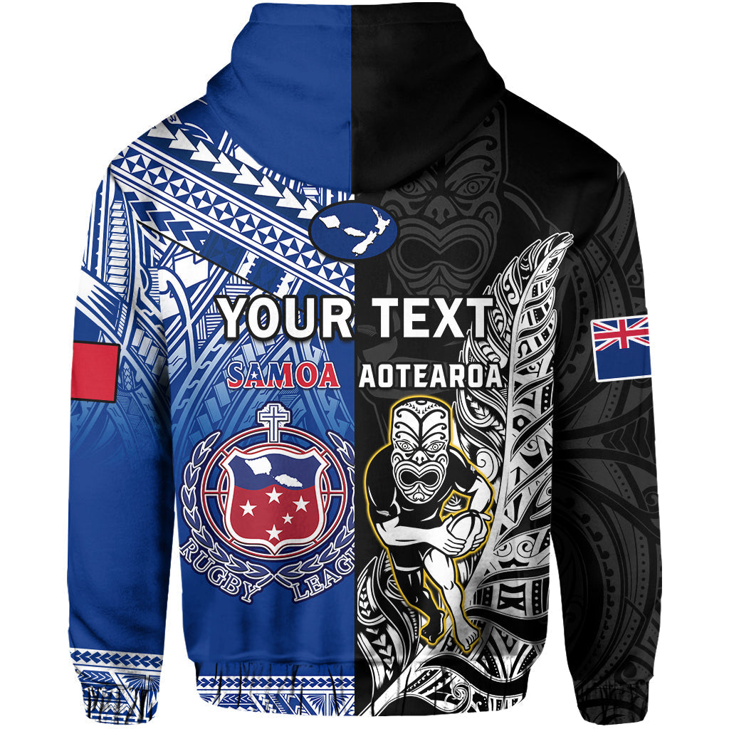 Custom All Black And Toa Samoa Rugby Hoodie NZ Maori Fern Mix Polynesian LT14