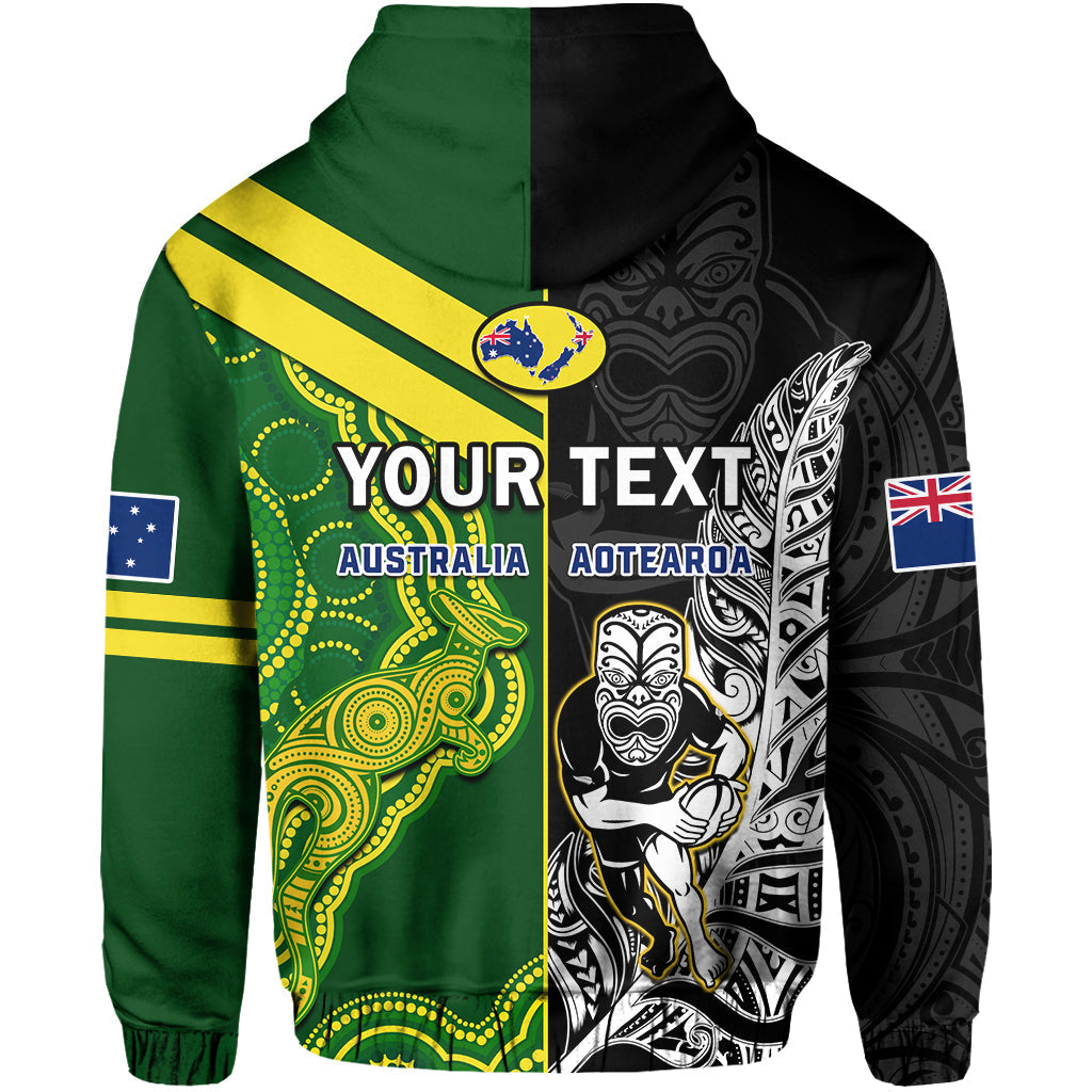 Custom Australia Kangaroos And All Black Rugby Hoodie Aboriginal Mix NZ Maori Fern LT14