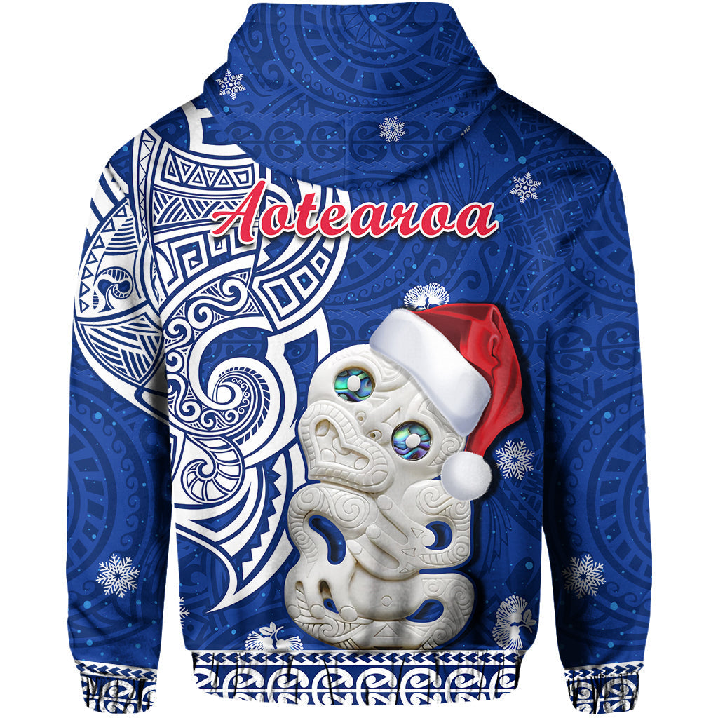 Custom Personalised New Zealand Christmas Hoodie Hei Tiki Blue Pohutukawa Meri Kirihimete LT14