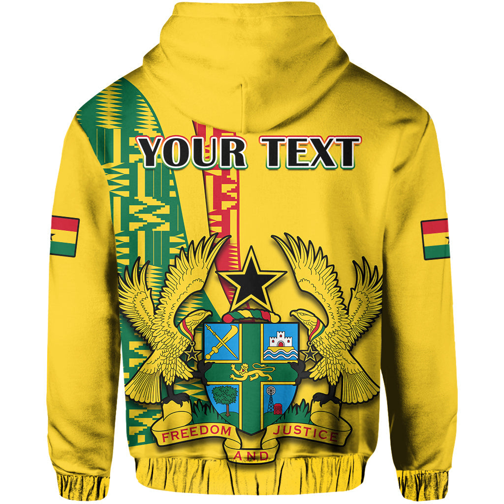 Custom Ghana Hoodie Ghanan Coat Of Arms Mix Kente Pattern LT14