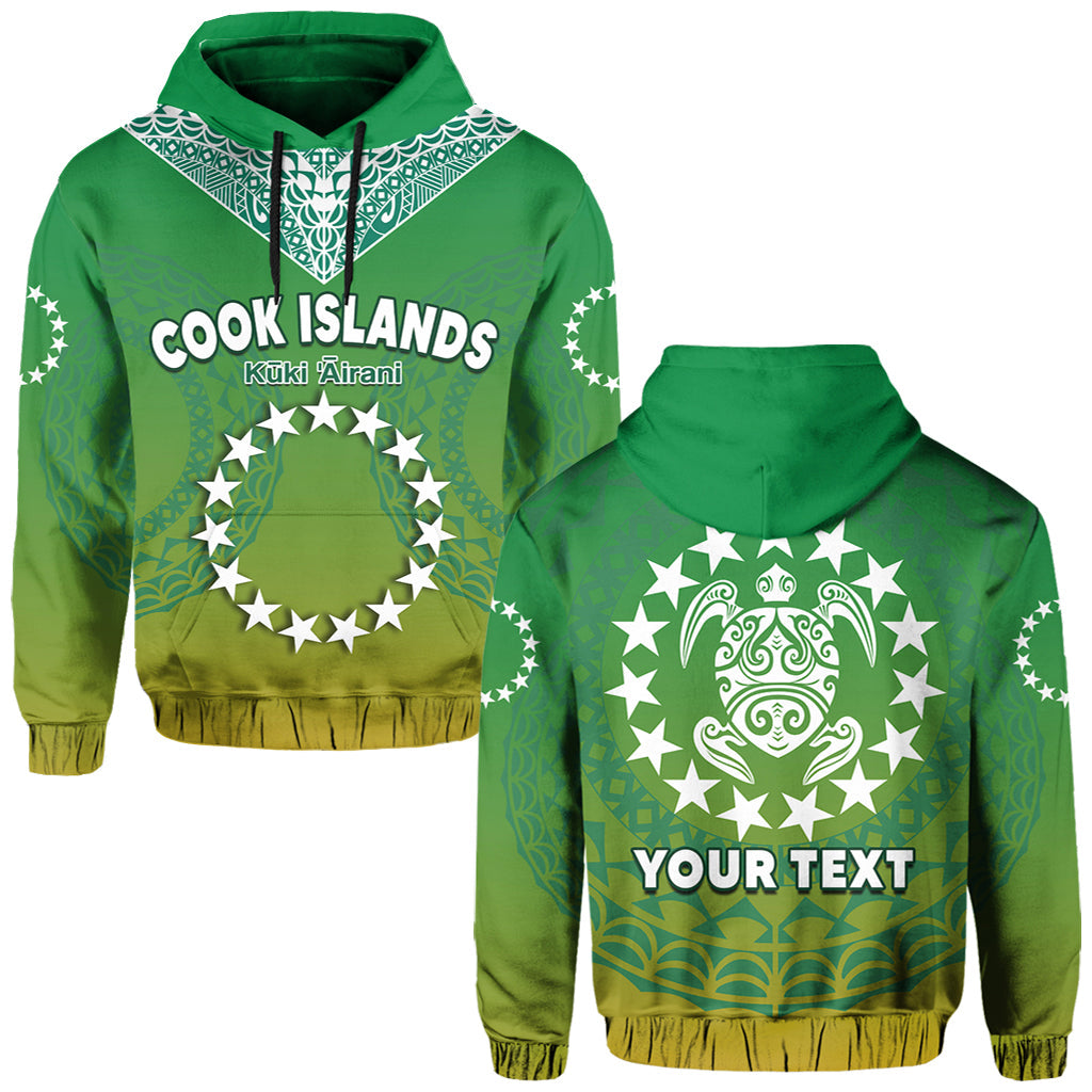 Custom Personalised Cook Islands Hoodie Circle Pattern Mix Sea Turtle Green Version LT14