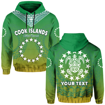 Custom Personalised Cook Islands Hoodie Circle Pattern Mix Sea Turtle Green Version LT14