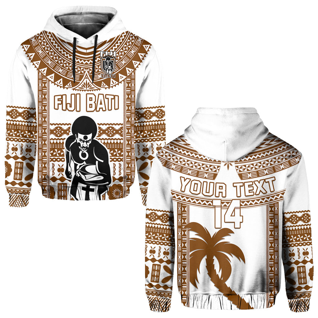 Custom Text And Number Fiji Rugby Hoodie Pacific The Bati Brown Fijian Tapa LT14
