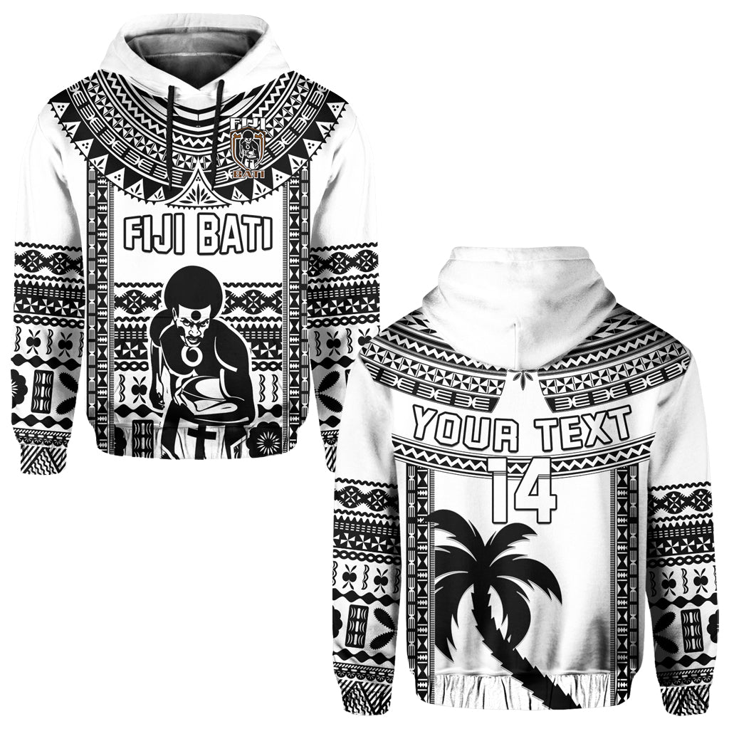 Custom Text And Number Fiji Rugby Hoodie Pacific The Bati Black Fijian Tapa LT14