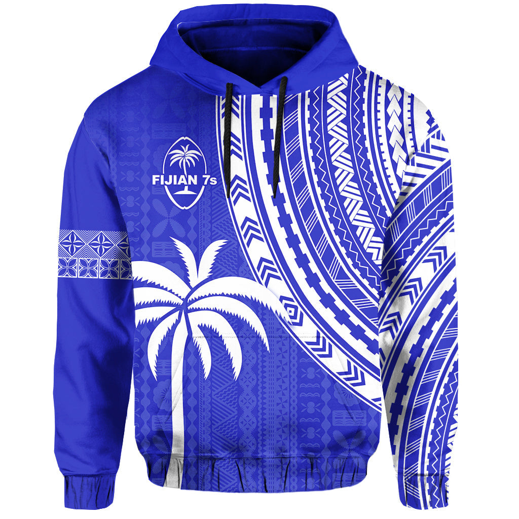 Custom Text and Number Fiji Rugby Sevens Hoodie Fijian 7s Tapa Polynesian Blue Ver.02 LT13