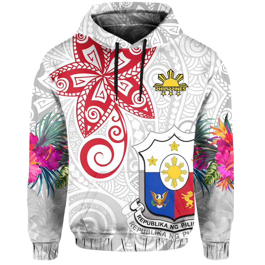 Custom Philippines Hoodie Sun Filipino Polynesian mix Flowers White Vibe LT13