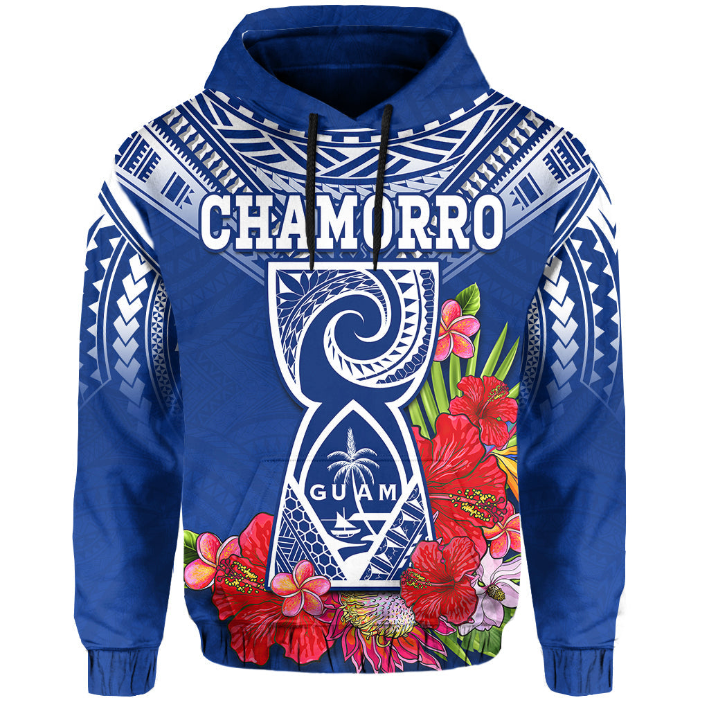 Custom Personalised Guam Chamorro Hoodie Guaman Latte Stone Tropical Flowers Blue Version LT14