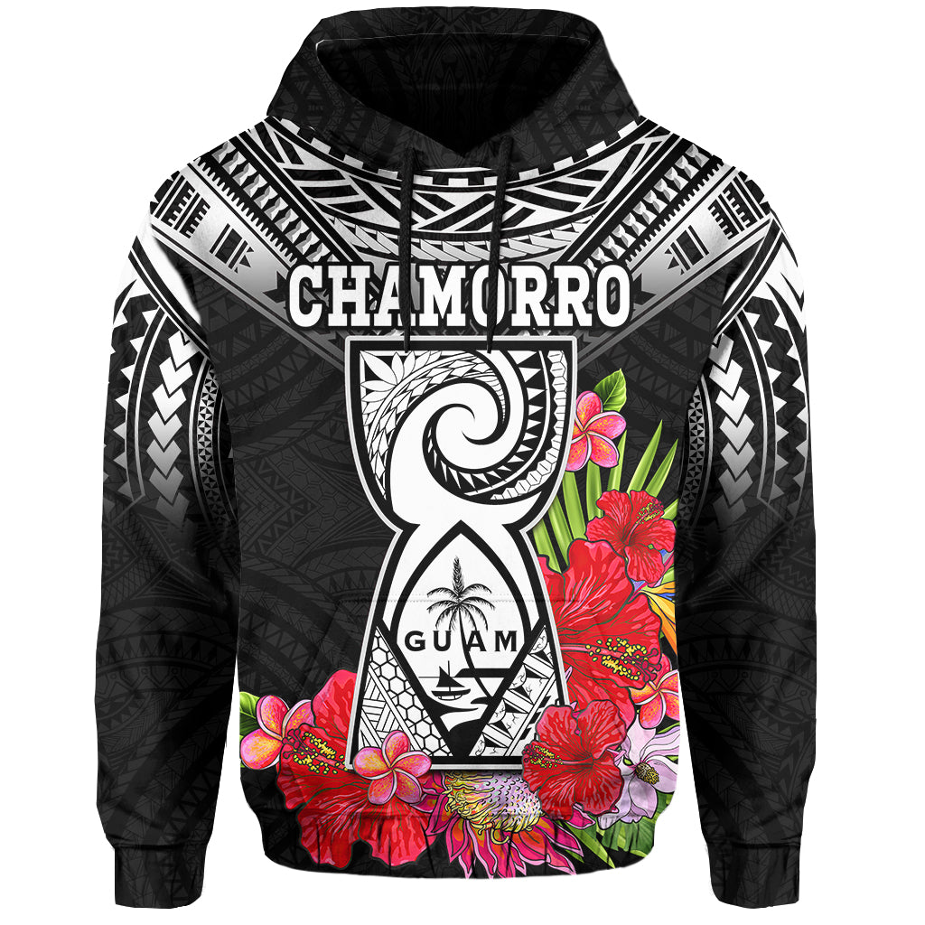 Custom Personalised Guam Chamorro Hoodie Guaman Latte Stone Tropical Flowers Black Style LT14