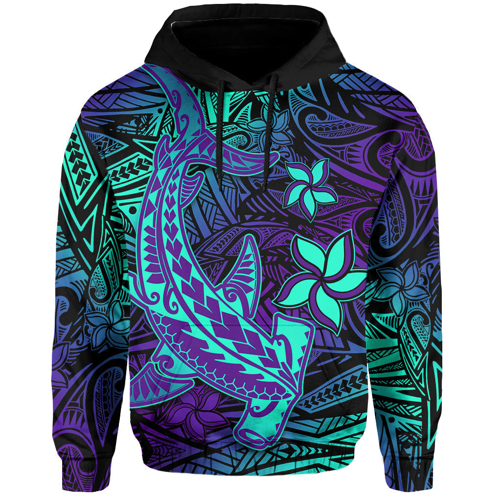 Custom Polynesian Hoodie Purple Paradise Hawaiian Tribal Hammerhead Shark LT14