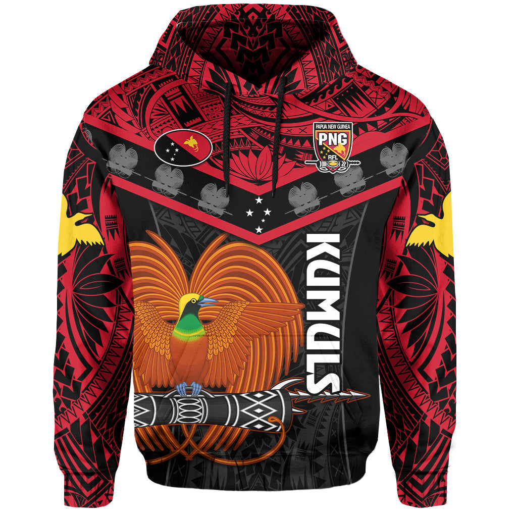 Custom Text And Number Papua New Guinea Rugby Hoodie PNG Kumuls Bird Of Paradise Black LT14