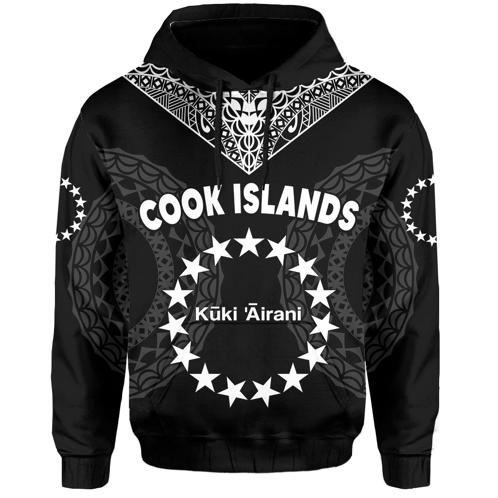 Cook Islands Hoodie Circle Pattern Mix Sea Turtle Black Version LT14