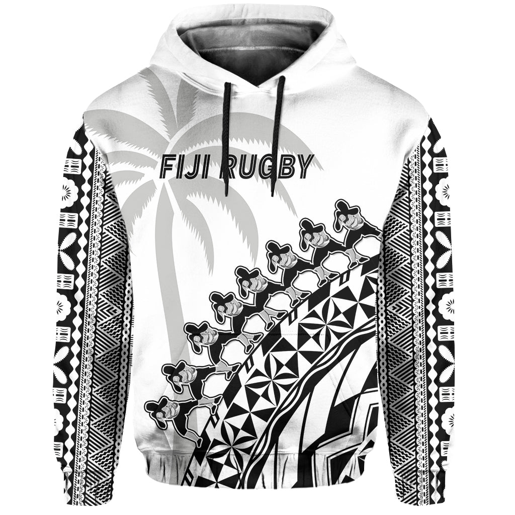 Custom Text And Number Fiji Rugby Hoodie Fijian Cibi Dance Tapa Pattern White LT14