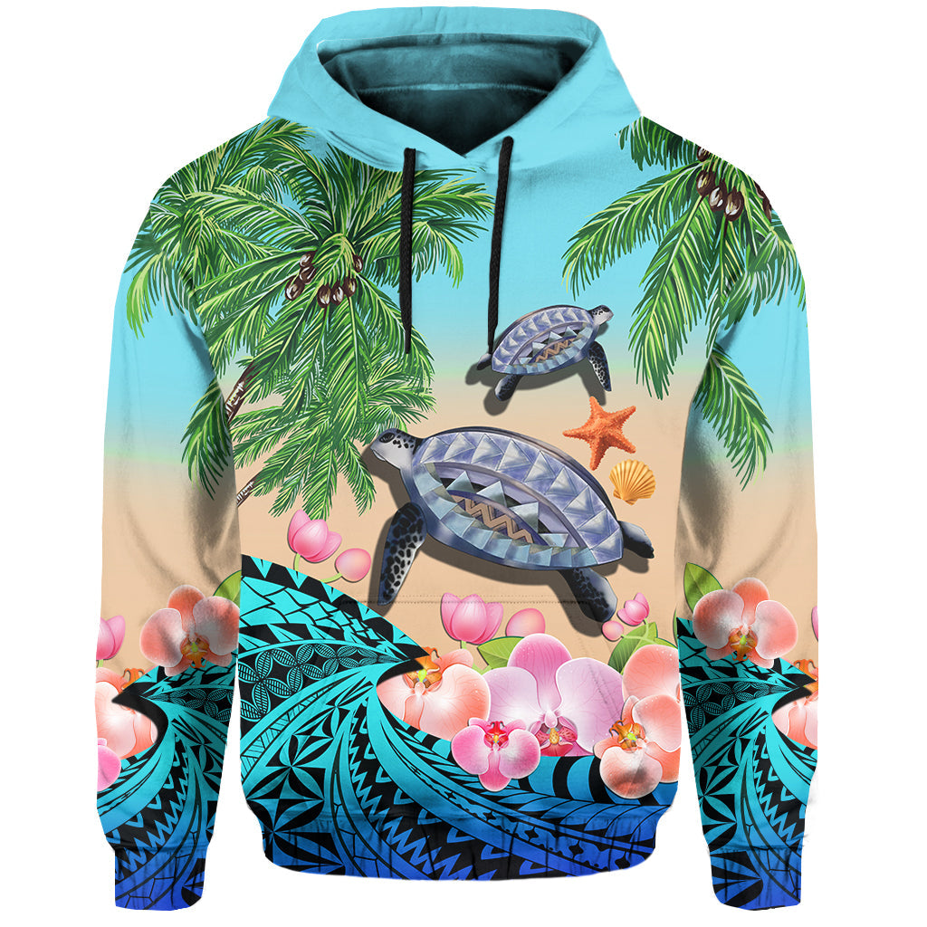 Custom Personalised Polynesian Turtle Coconut Tree And Orchids Hoodie LT14