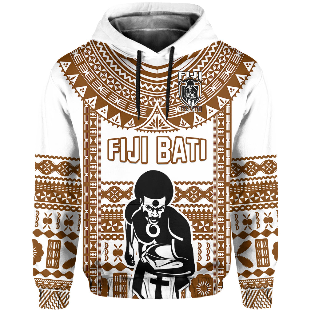 Custom Text And Number Fiji Rugby Hoodie Pacific The Bati Brown Fijian Tapa LT14