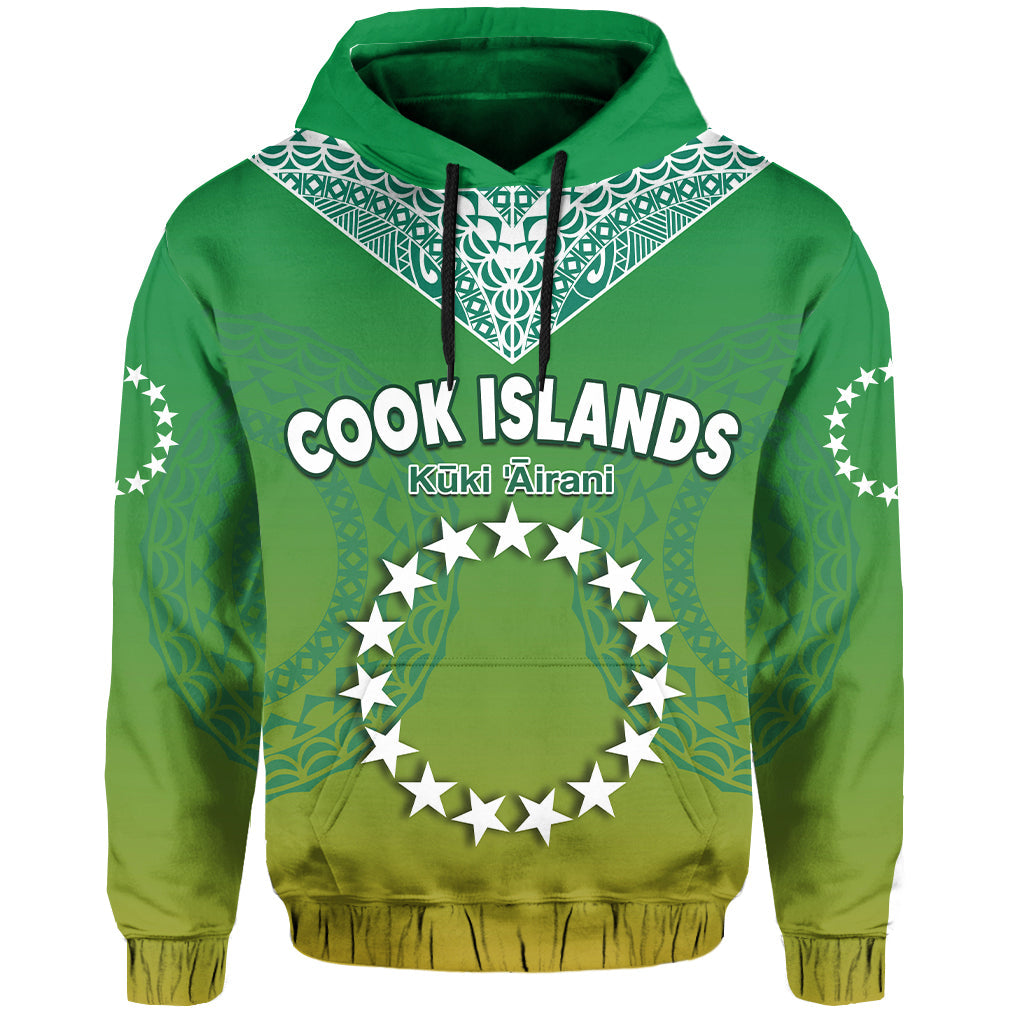 Custom Personalised Cook Islands Hoodie Circle Pattern Mix Sea Turtle Green Version LT14