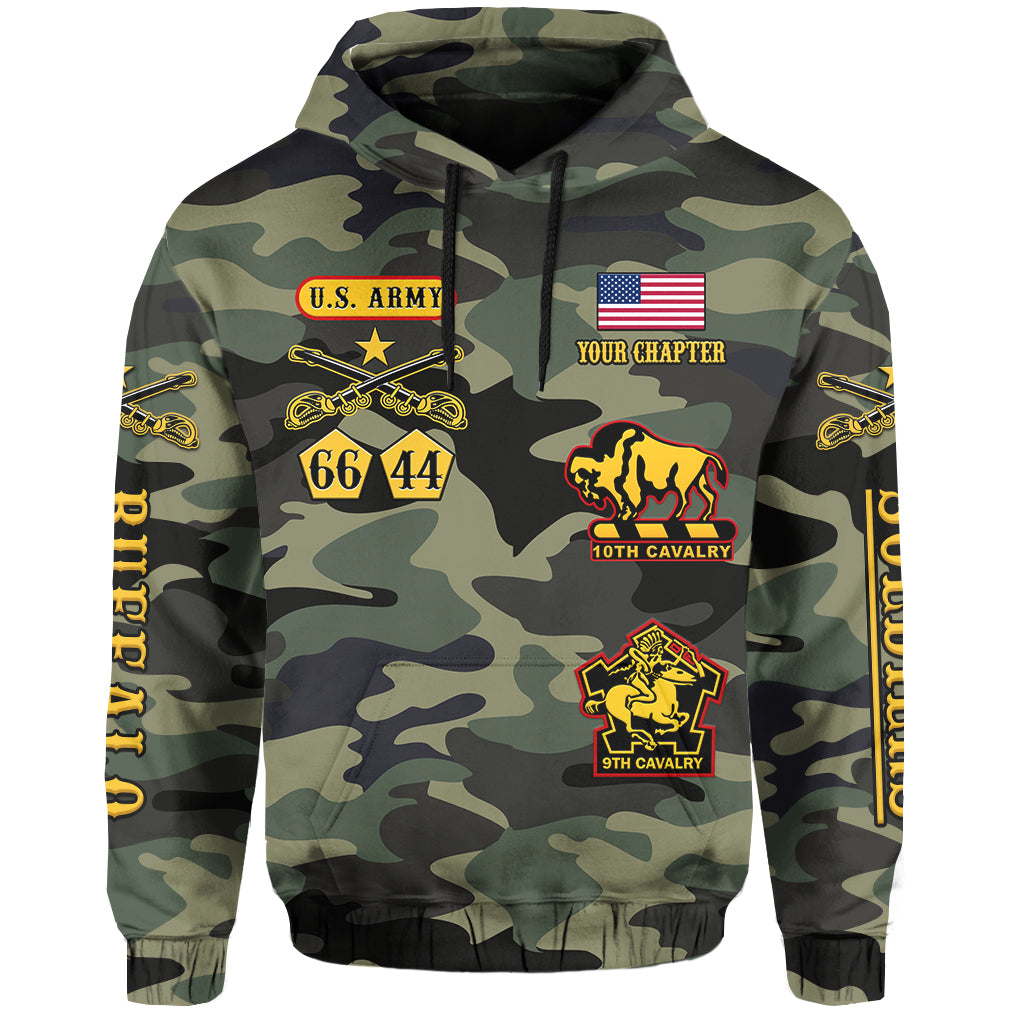 (Custom Text and Chapter) Buffalo Soldiers Hoodie Camouflage American Heroes BSMC LT13