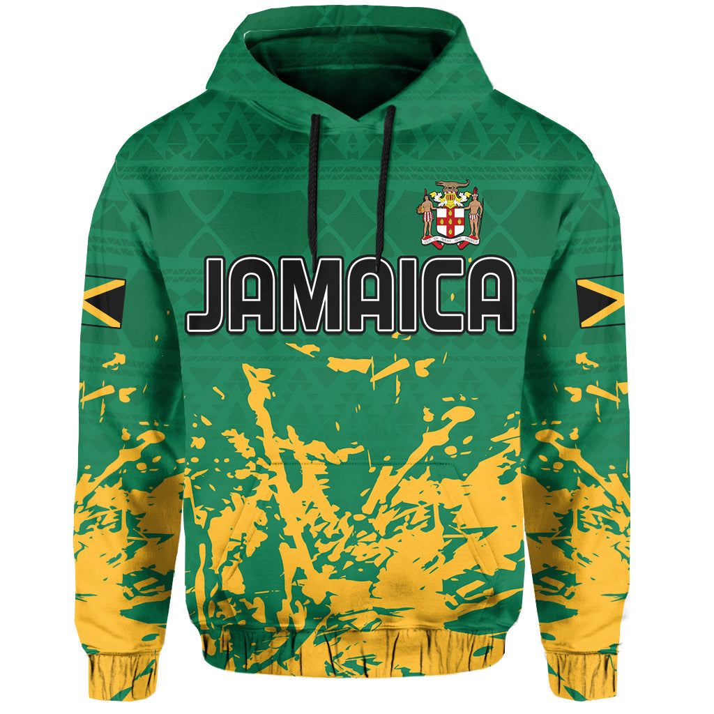 Custom Jamaica Athletics Hoodie Jamaican Flag With African Pattern Sporty Style LT14