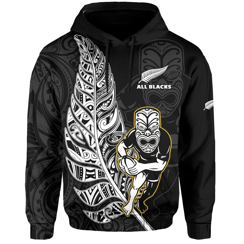 Custom Text And Number New Zealand 2022 Rugby Hoodie All Black Silver Fern Maori Pattern Version Black LT14