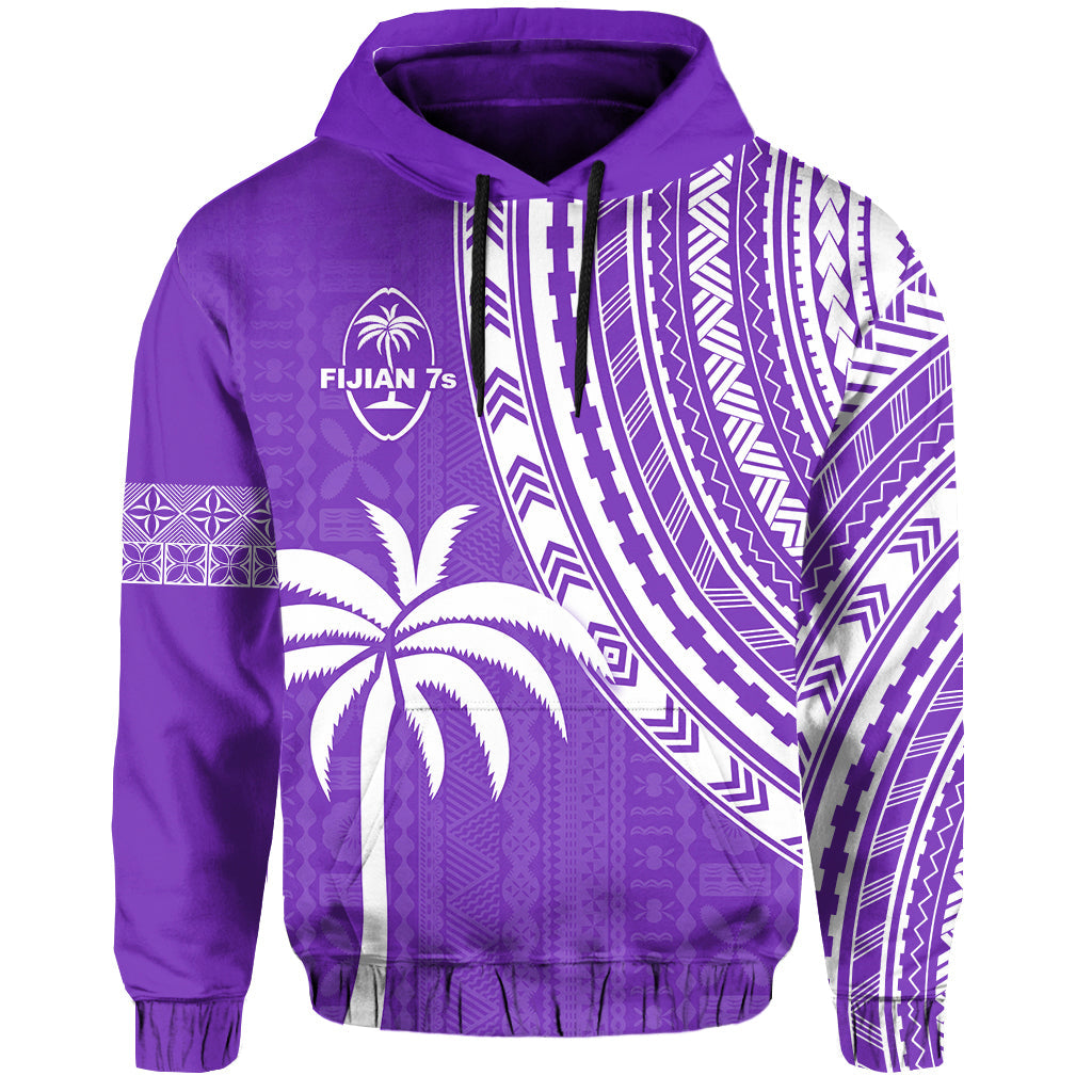 Custom Text and Number Fiji Rugby Sevens Hoodie Fijian 7s Tapa Polynesian Purple LT13