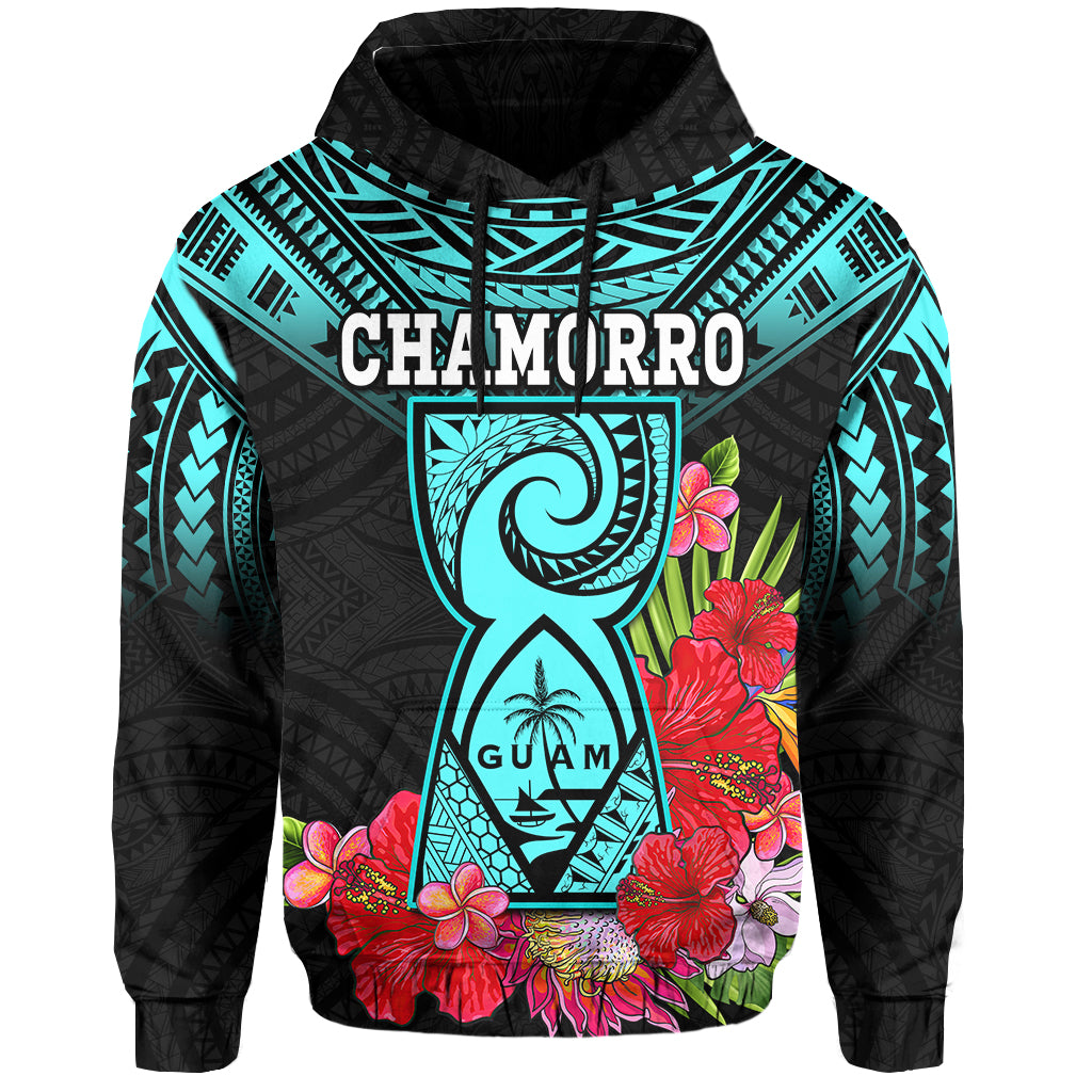 Custom Personalised Guam Chamorro Hoodie Guaman Latte Stone Tropical Flowers Turquoise Style LT14