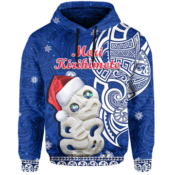 New Zealand Christmas Hoodie Hei Tiki Blue Pohutukawa Meri Kirihimete LT14