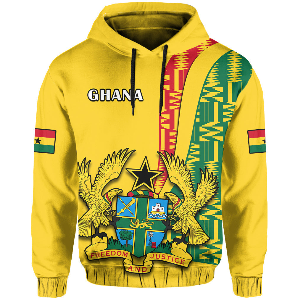 Custom Ghana Hoodie Ghanan Coat Of Arms Mix Kente Pattern LT14